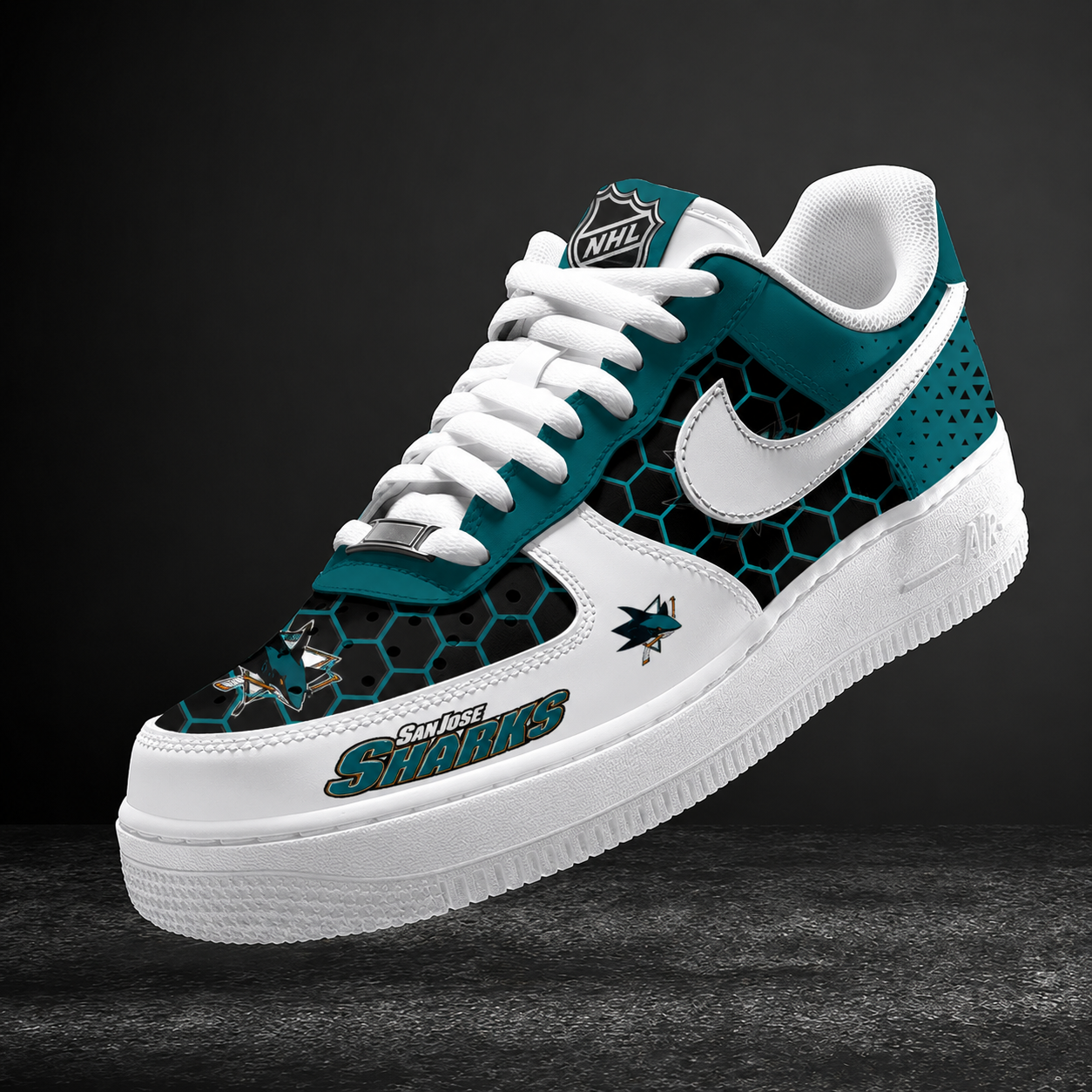 LIMITED EDITION - NEW CUSTOMIZED NHL32 SJS SAN JOSE SHARKS AF1 SHOES
