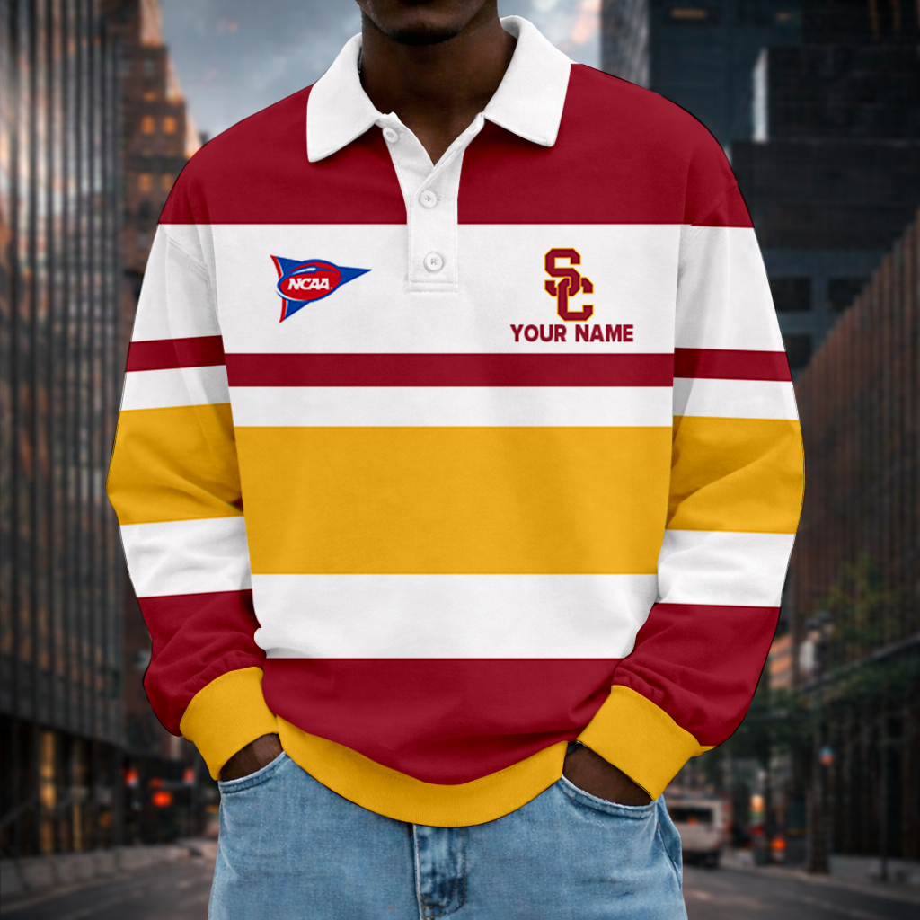 LIMITED EDITION - NEW CUSTOMIZED NCAA FBS32 USC USC TROJANS UNISEX LONG SLEEVE POLO