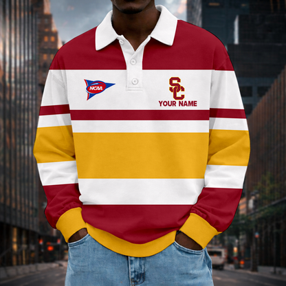 LIMITED EDITION - NEW CUSTOMIZED NCAA FBS32 USC USC TROJANS UNISEX LONG SLEEVE POLO