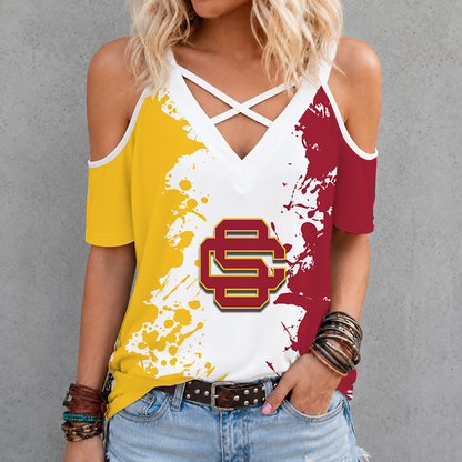 [FAN FAVORITE] NEW CUSTOMIZED NCAA FBS32 USC USC TROJANS CRISS CROSS V-NECK TOP