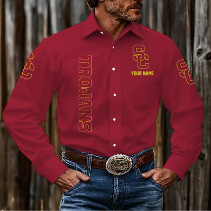LIMITED EDITION - NEW CUSTOMIZED NCAA FBS32 USC USC TROJANS MEN'S LONG SLEEVE BUTTON-UP SHIRT