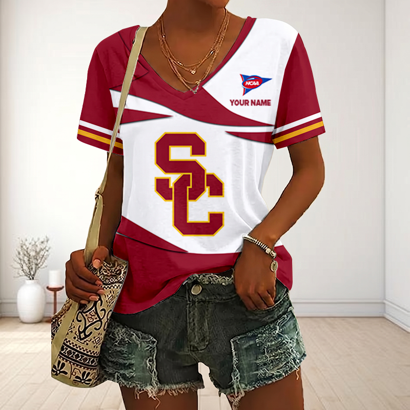 LIMITED DROP - NEW CUSTOMIZED | NCAA FBS32 USC USC TROJANS V-NECK FEMALE SHIRT