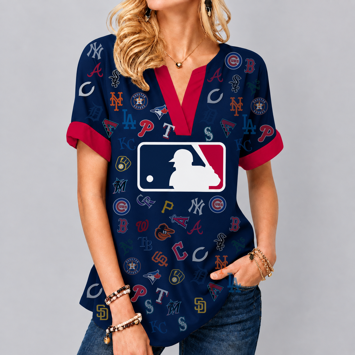LIMITED EDITION - NEW CUSTOMIZED MLB32 ALL TEAMS V-NECK FEMALE SHIRT