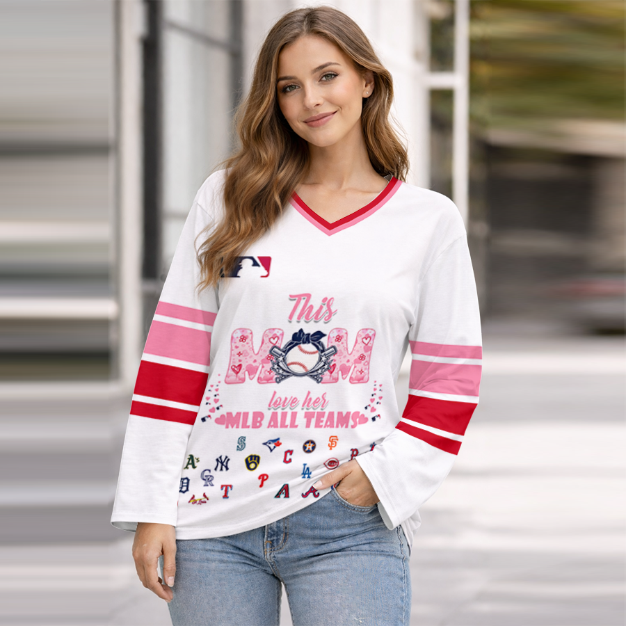 LIMITED EDITION - NEW CUSTOMIZED MLB32 MLB ALL TEAMS WOMEN'S HEART V-NECK LONG SLEEVE SHIRT