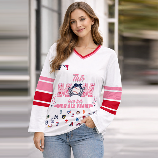 LIMITED EDITION - NEW CUSTOMIZED MLB32 MLB ALL TEAMS WOMEN'S HEART V-NECK LONG SLEEVE SHIRT