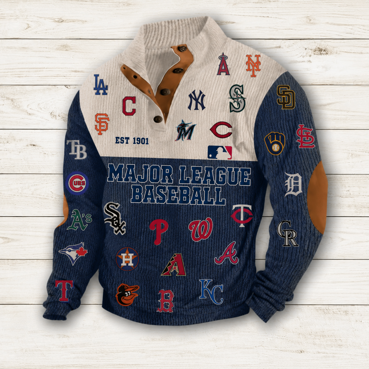 [FLASH SALE] NEW CUSTOMIZED MLB32 ALL TEAMS BUTTON SWEATSHIRTS STAND COLLAR