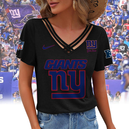 [SPECIAL OFFER] NEW CUSTOMIZED NFL32 NYG NEW YORK GIANTS V-NECK SHIRT