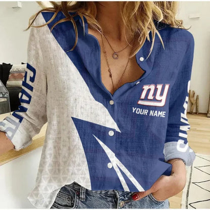 [SPECIAL OFFER] NEW CUSTOMIZED NFL32 NYG NEW YORK GIANTS WOMEN CASUAL SHIRT