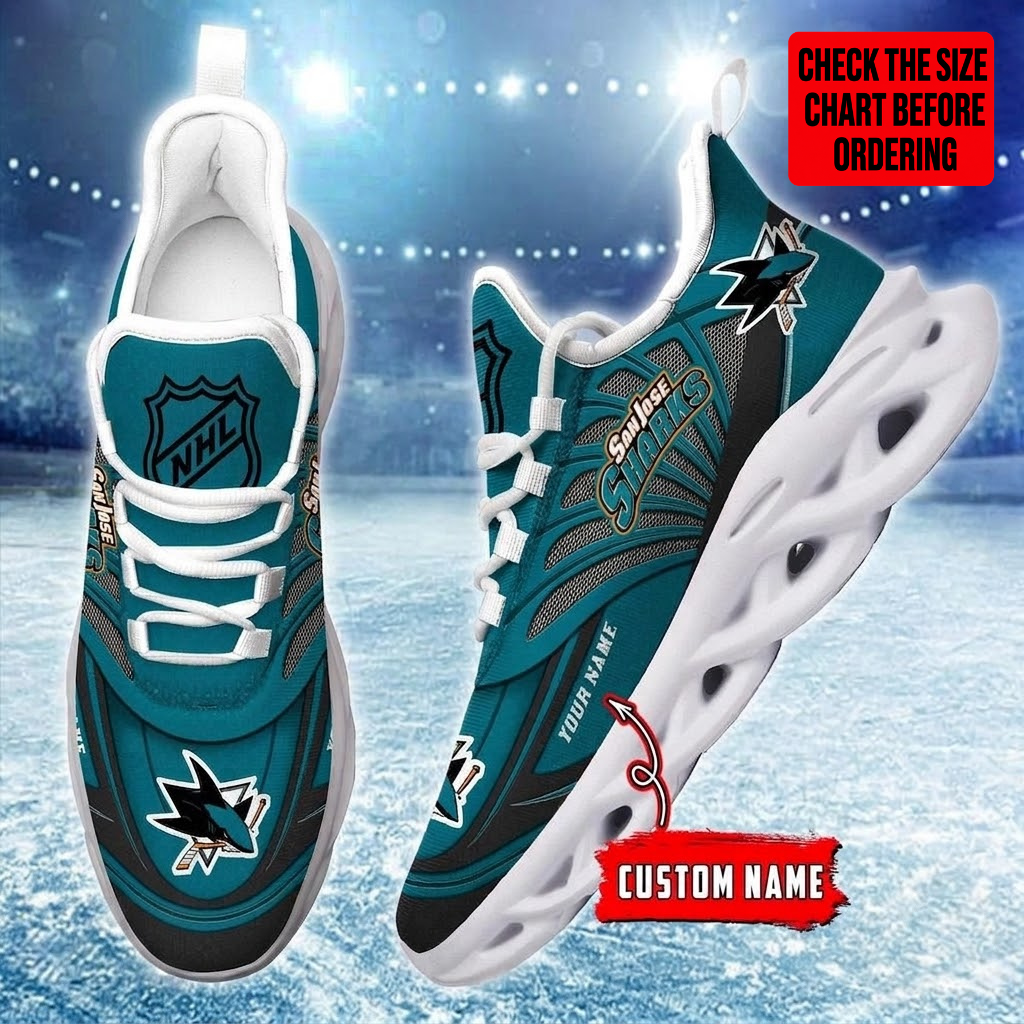 [SUPER SALE] NEW CUSTOMIZED NHL32 SJS SAN JOSE SHARKS CLUNKY SNEAKERS