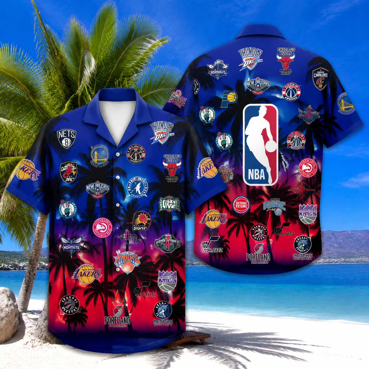 LIMITED EDITION - NEW CUSTOMIZED NBA32 NBA ALL TEAMS UNISEX HAWAIIAN SHIRT & SHORTS SET