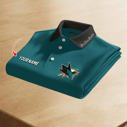 LIMITED EDITION - NEW CUSTOMIZED NHL32 SJS SAN JOSE SHARKS POLO SHIRT