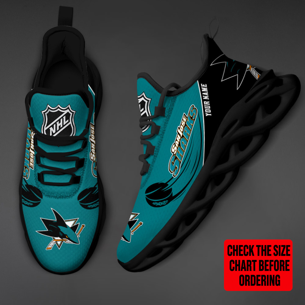 LIMITED EDITION - NEW CUSTOMIZED NHL32 SJS SAN JOSE SHARKS CLUNKY SNEAKERS