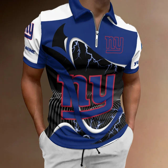 LIMITED EDITION - NEW CUSTOMIZED NFL32 NYG NEW YORK GIANTS ZIP POLO SHIRT