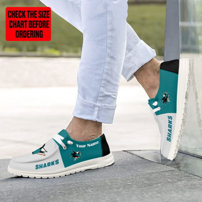 [SUPER SALE] NEW CUSTOMIZED NHL32 SJS SAN JOSE SHARKS PREMIUM LOAFER SHOES