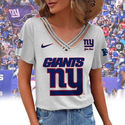 [SPECIAL OFFER] NEW CUSTOMIZED NFL32 NYG NEW YORK GIANTS V-NECK SHIRT