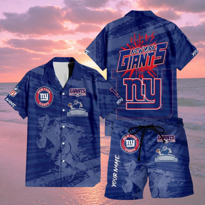 LIMITED EDITION  - NEW CUSTOMIZED NFL32 NYG NEW YORK GIANTS UNISEX HAWAIIAN SHIRT & SHORTS SET