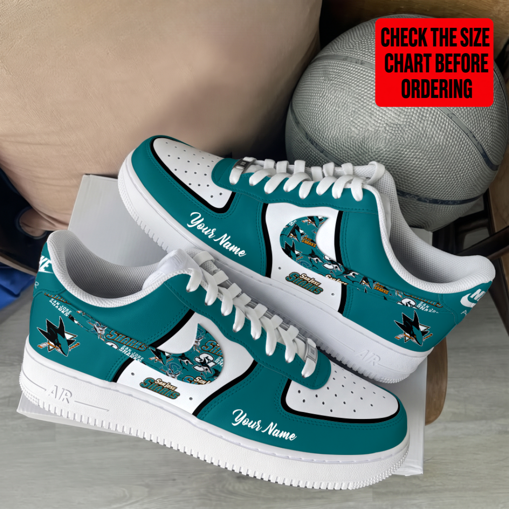 LIMITED EDITION - NEW CUSTOMIZED NHL32 SJS SAN JOSE SHARKS AF1 SHOES