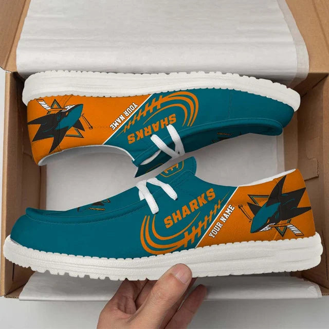 [SUPER SALE] NEW CUSTOMIZED NHL32 SJS SAN JOSE SHARKS PREMIUM LOAFER SHOES