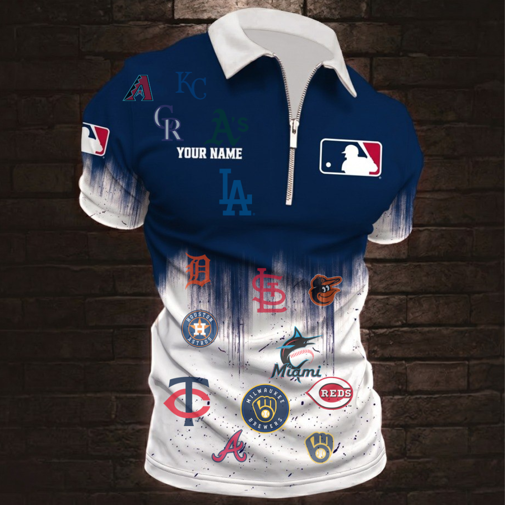 [FLASH SALE] NEW CUSTOMIZED MLB32 MLB ALL TEAMS ZIP POLO SHIRT