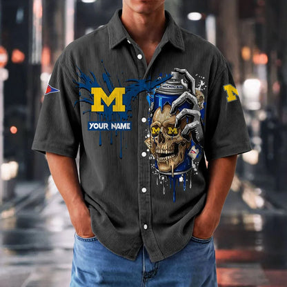 MEGA SALE - NEW CUSTOMIZED NCAA FBS03 MIW MI WOLVERINES SEERSUCKER BUTTON SHIRT