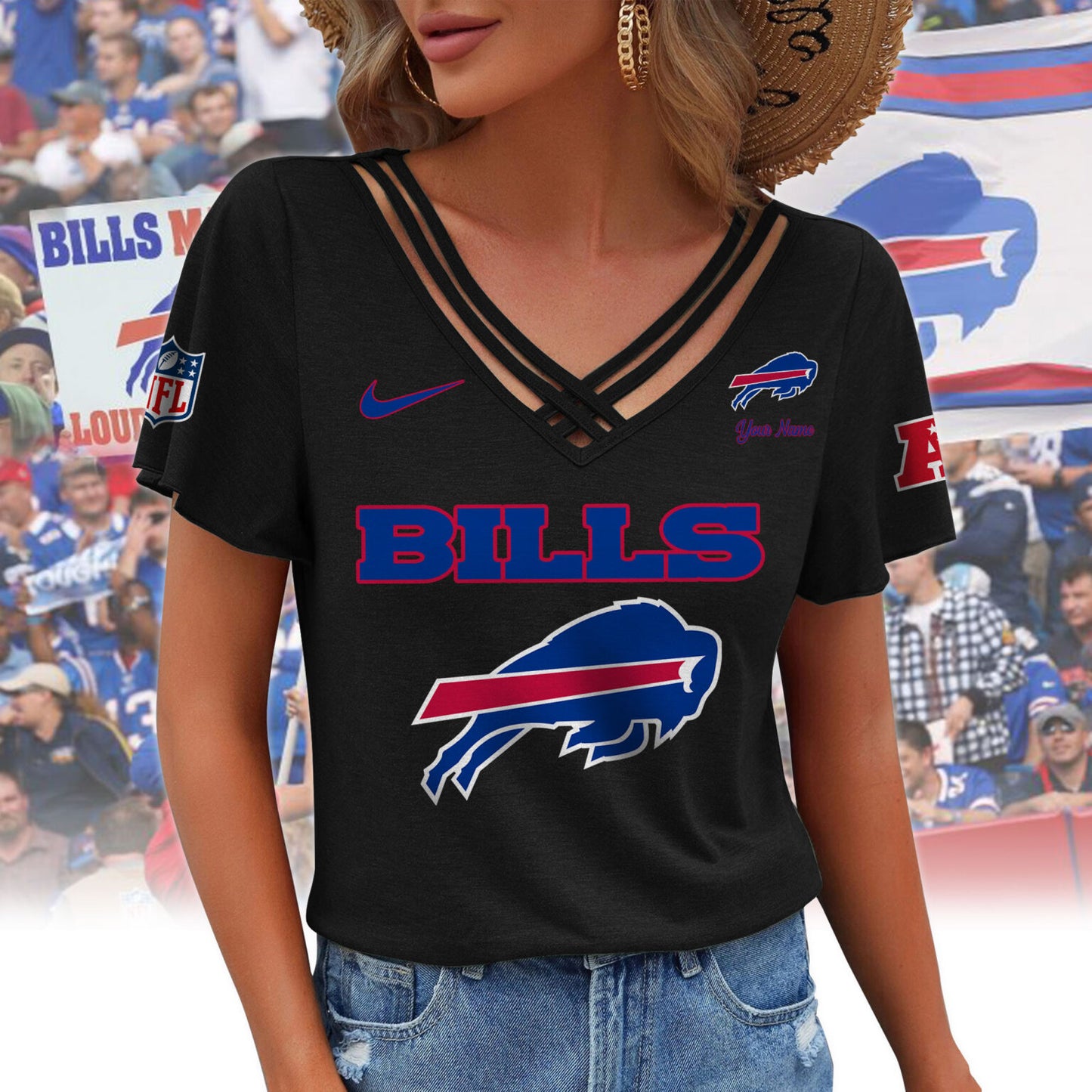 [SPECIAL OFFER] NEW CUSTOMIZED NFL03 BFB BUFFALO BILLS V-NECK SHIRT