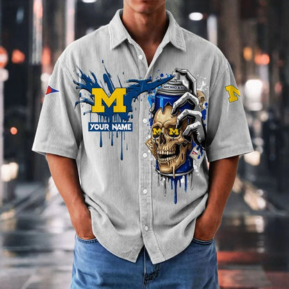 MEGA SALE - NEW CUSTOMIZED NCAA FBS03 MIW MI WOLVERINES SEERSUCKER BUTTON SHIRT