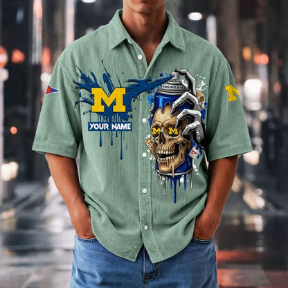 MEGA SALE - NEW CUSTOMIZED NCAA FBS03 MIW MI WOLVERINES SEERSUCKER BUTTON SHIRT