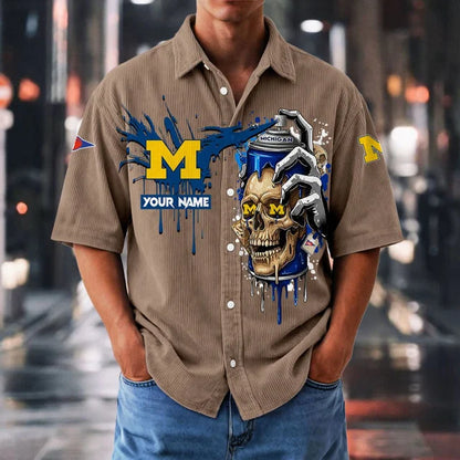 MEGA SALE - NEW CUSTOMIZED NCAA FBS03 MIW MI WOLVERINES SEERSUCKER BUTTON SHIRT