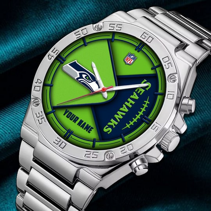 LIMITED EDITION - NEW CUSTOMIZED NFL06 SSH SEATTLE SEAHAWKS LUXURY STAINLESS STEEL WATCH