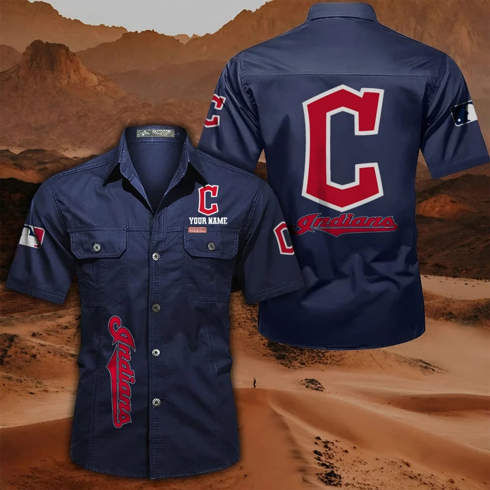 LIMITED EDITION - NEW CUSTOMIZED MLB13 CGS CLEVELAND GUARDIANS MEN'S CARGO SHIRT