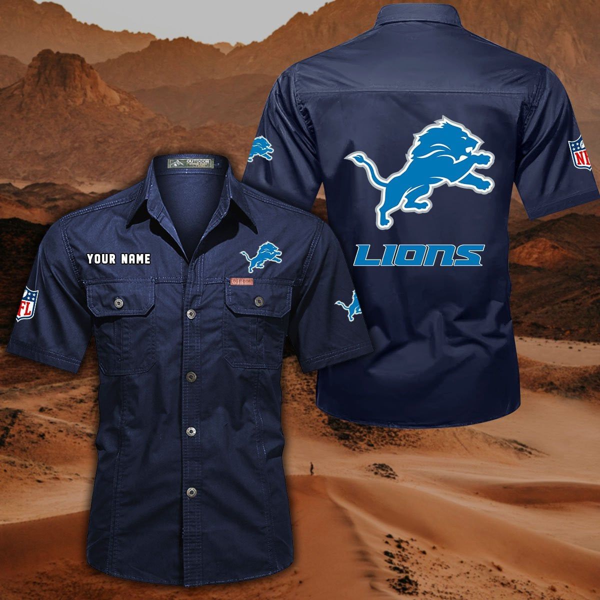 SPECIAL EDITION - NEW CUSTOMIZED NFL04 DTL DETROIT LIONS MUTICOLOR MEN'S CARGO SHIRT