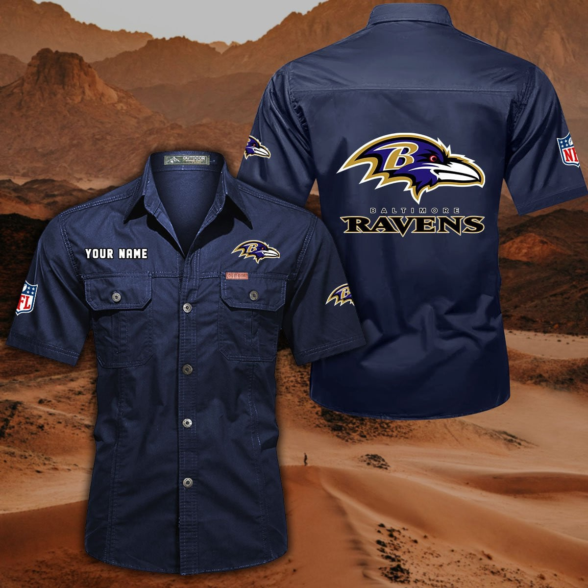 SPECIAL EDITION - NEW CUSTOMIZED NFL28 BTR BALTIMORE RAVENS MUTICOLOR MEN'S CARGO SHIRT
