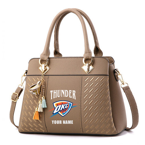 LIMITED EDITION - NEW CUSTOMIZED NBA01 OCT OKLAHOMA CITY THUNDER ZIP HANDBAG MULTICOLOR