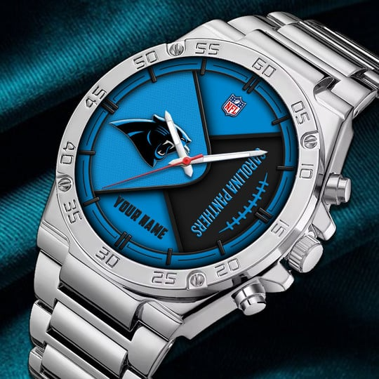 LIMITED EDITION - NEW CUSTOMIZED NFL23 CLP CAROLINA PANTHERS LUXURY STAINLESS STEEL WATCH