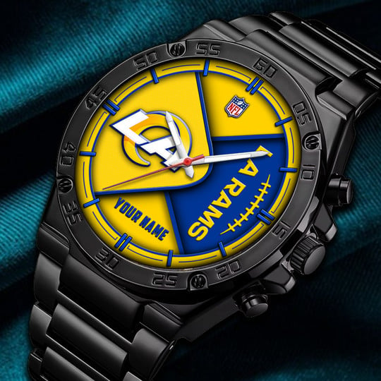 LIMITED EDITION - NEW CUSTOMIZED NFL22 LAR LOS ANGELES RAMS LUXURY STAINLESS STEEL WATCH
