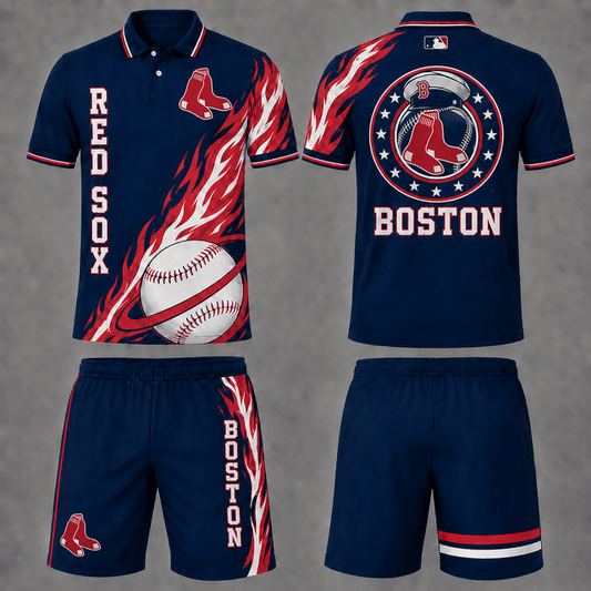 [FLASH SALE] NEW CUSTOMIZED MLB03 BRS BOSTON RED SOX POLO SHIRT & SHORT PANTS SET