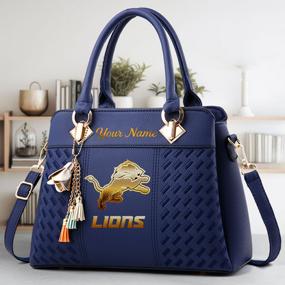 LIMITED EDITION - NEW CUSTOMIZED NFL04 DTL DETROIT LIONS LUXURY HANDBAG IN MULTIPLE COLORS