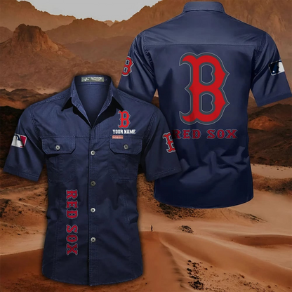 LIMITED EDITION - NEW CUSTOMIZED MLB03 BRS BOSTON RED SOX MEN'S CARGO SHIRT
