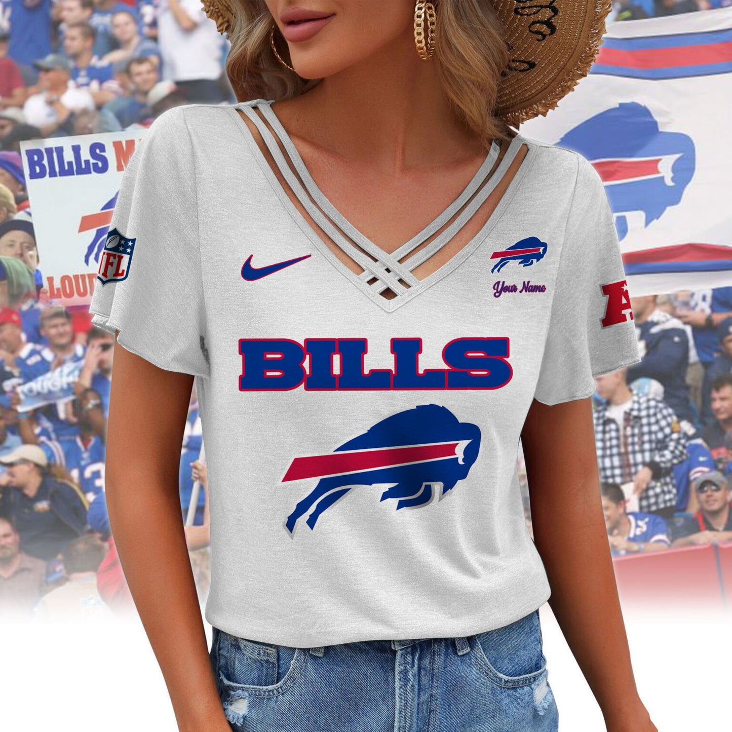 [SPECIAL OFFER] NEW CUSTOMIZED NFL03 BFB BUFFALO BILLS V-NECK SHIRT