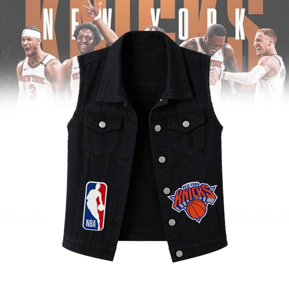 LIMITED EDITION - NEW CUSTOMIZED NBA04 NY NEW YORK KNICKS SLEEVELESS DENIM JACKET