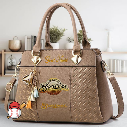 LIMITED EDITION - NEW CUSTOMIZED MLB15 MBS MILWAUKEE BREWERS ZIP HANDBAG MULTICOLOR