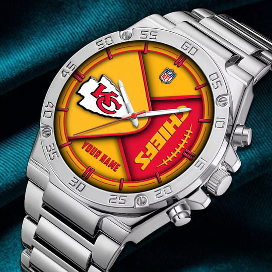 LIMITED EDITION - NEW CUSTOMIZED NFL01 KCC KANSAS CITY CHIEFS LUXURY STAINLESS STEEL WATCH