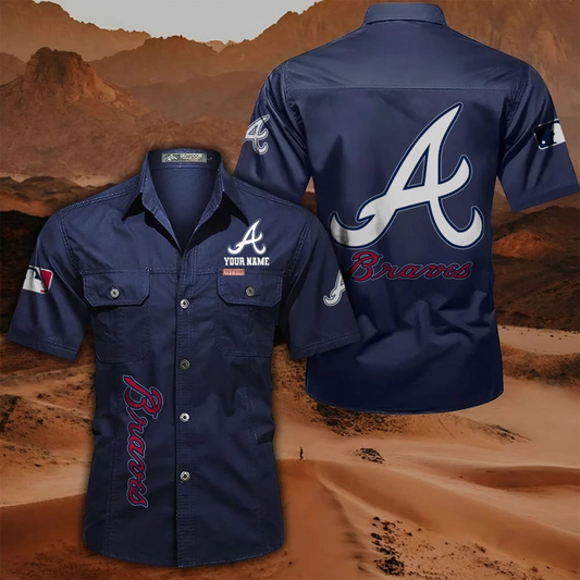 LIMITED EDITION - NEW CUSTOMIZED MLB09 ABS ATLANTA BRAVES MEN'S CARGO SHIRT
