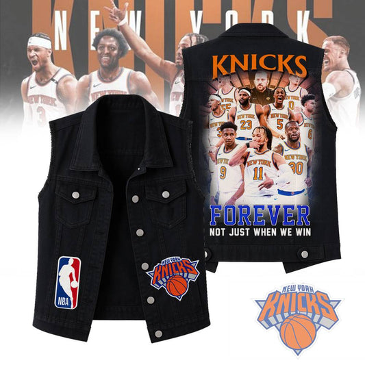 LIMITED EDITION - NEW CUSTOMIZED NBA04 NY NEW YORK KNICKS SLEEVELESS DENIM JACKET