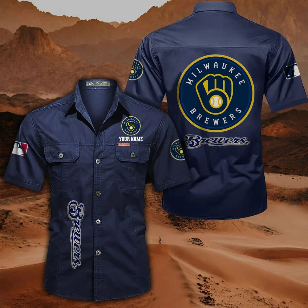 LIMITED EDITION - NEW CUSTOMIZED MLB15 MBS MILWAUKEE BREWERS MEN'S CARGO SHIRT