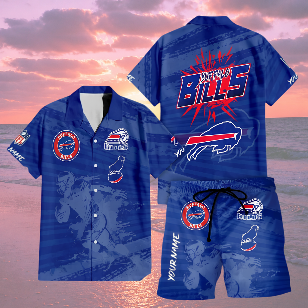 LIMITED EDITION  - NEW CUSTOMIZED NFL03 BFB BUFFALO BILLS UNISEX HAWAIIAN SHIRT & SHORTS SET