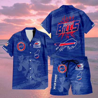 LIMITED EDITION  - NEW CUSTOMIZED NFL03 BFB BUFFALO BILLS UNISEX HAWAIIAN SHIRT & SHORTS SET
