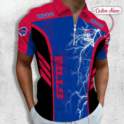 LIMITED EDITION - NEW CUSTOMIZED NFL03 BFB BUFFALO BILLS ZIP POLO SHIRT