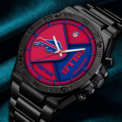 LIMITED EDITION - NEW CUSTOMIZED NFL03 BFB BUFFALO BILLS LUXURY STAINLESS STEEL WATCH