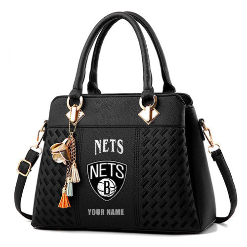 LIMITED EDITION - NEW CUSTOMIZED NBA25 BNE BROOKLYN NETS ZIP HANDBAG MULTICOLOR